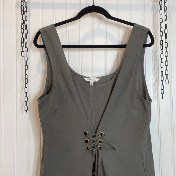 BCBGeneration Women’s Green Gray Lace Up Front Wide Leg Jumpsuit Size L - Picture 3 of 10